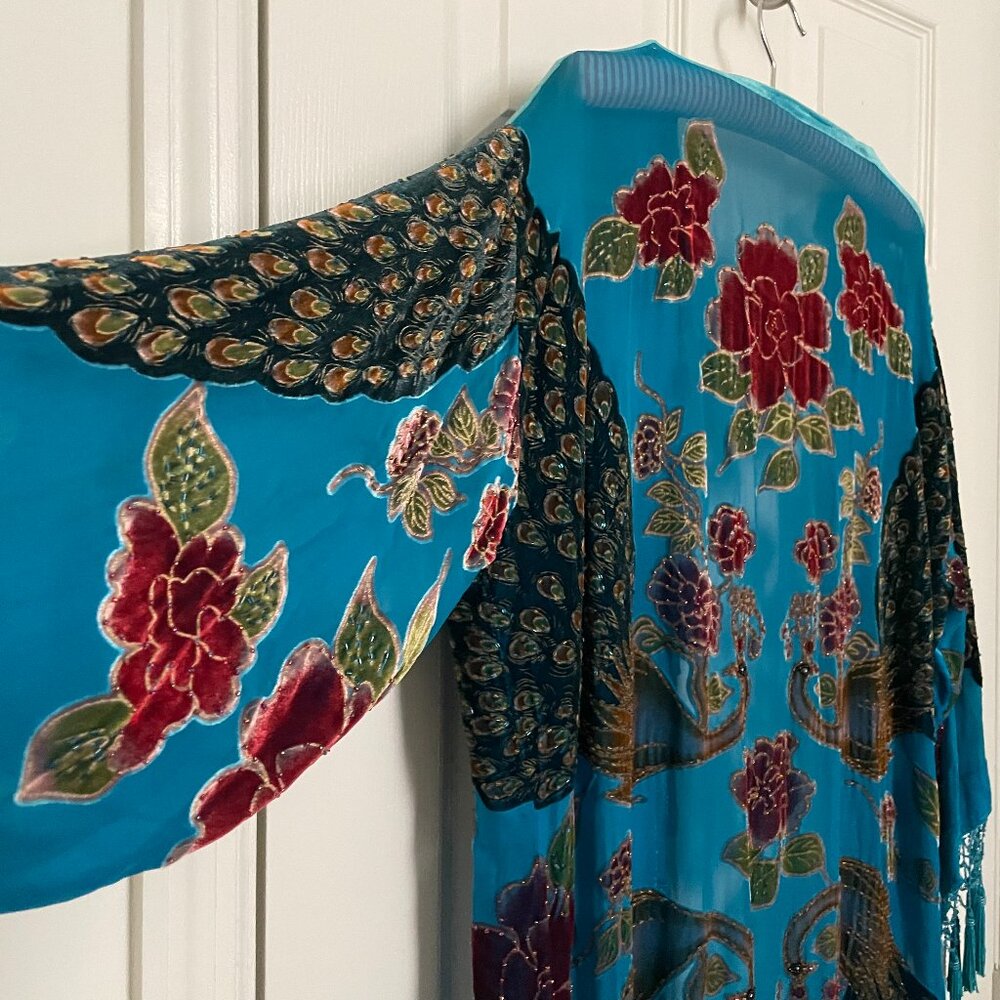 Vivid Silk-Blend Velvet Burnout Jacket with Beaded Tassel Fringe